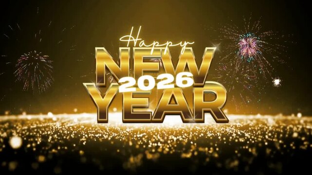 Tak video, happy new year 2026, decorated with fireworks 