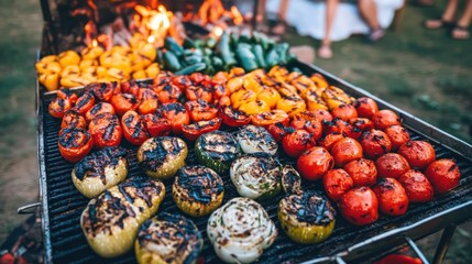 Grilled vegetables on a barbecue grill.