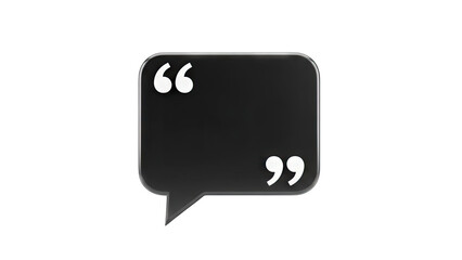 3D Black Speech Bubble with Quotation Marks on transparent background