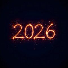 Bright sparkling numerals 2026 written with festive sparkler fireworks against deep black background symbolizing new year celebration and calendar transition