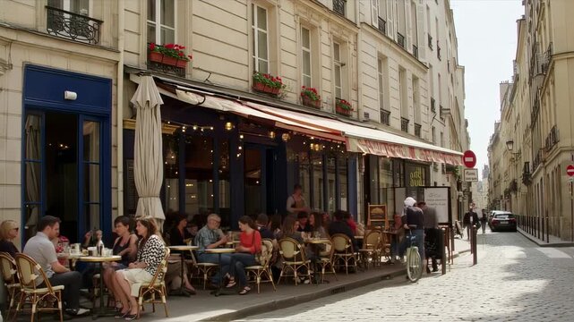 Parisian street scene with outdoor cafe