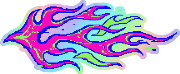 Retro Pixel Art Flame Pattern - Y2K Aesthetic Fire Graphic Sticker
