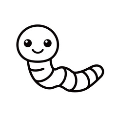 Fototapeta premium Cute cartoon earthworm character vector illustration in simple line art style isolated on white background