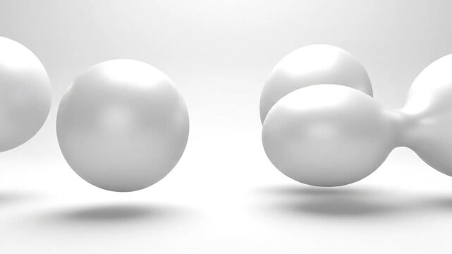 Abstract White Spheres Grouping Together and Separating in a Clean Studio Environment