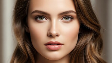 Woman portrait with soft makeup and brown hair