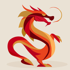 Stylized Red Chinese Dragon Illustration for Lunar New Year Celebration, Flat design.