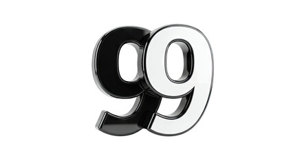 3D Black and white number 99 on transparent background