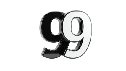 3D Black and white number 99 on transparent background