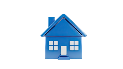 3D Blue house icon on transparent background