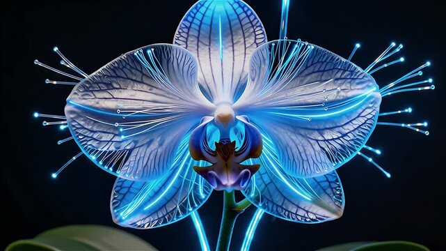 Orquídea híbrida  con filamentos de fibra óptica integrados en sus pétalos