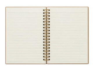 Open spiral notebook with lined pages ready for writing on transparent background