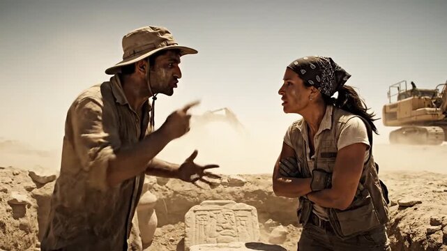 Heated Exchange at an Archaeological Dig Site.
