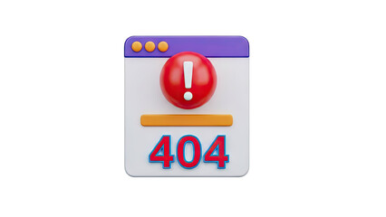 3D 404 error page icon with exclamation mark on transparent background