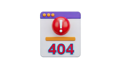 3D 404 error page icon with exclamation mark on transparent background