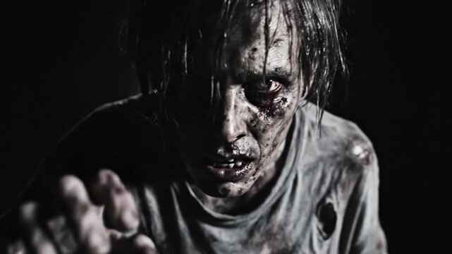 Scary Zombie Outbreak Creepy Undead Male Horror Movie Character.