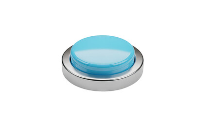 3D Blue push button with chrome base on transparent background