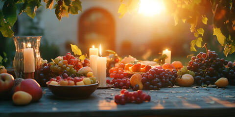 Festive Candlelit Dessert Table with Cakes and Warm Holiday Atmosphere