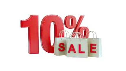 3D 10% Sale with Shopping Bags on transparent background