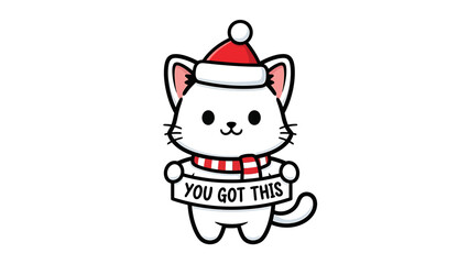 motivational cat in santa hat holding you got this sign.
