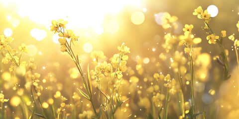 Golden Wildflowers in Sunlight with Soft Bokeh Background