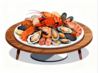 Luxurious seafood dishes of lobsters, shrimps, oysters and mussels on the table