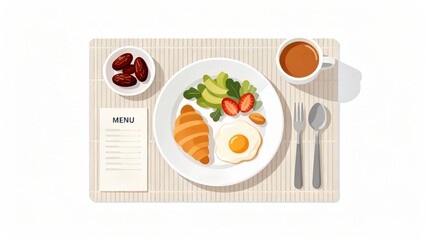 Healthy and delicious breakfast with croissants and eggs