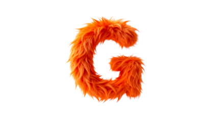 3D Render of a Fluffy Orange Fur Letter G, Playful Monster Alphabet Character, Ideal for Kids' Designs, Websites, and Branding with Copy Space
