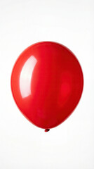 Red balloon floats centered against a clean white background with soft studio lighting and subtle reflections, offering ample space for text and design elements in the surrounding copyspace for advert
