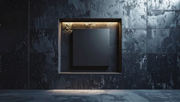 3D black metal frame in deep square niche studio