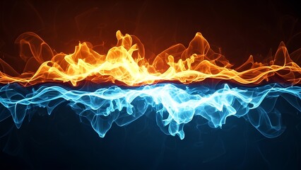 Abstract orange and blue flowing energy waves creating a dramatic visual contrast