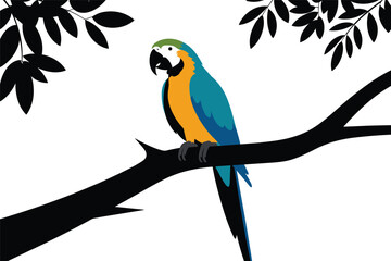 Colorful Macaw Perched on a Tree Branch, tropical wildlife concept