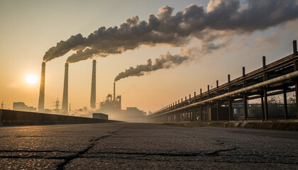 Industrial factory chimneys emitting smoke into the atmosphere.