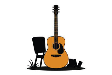 Acoustic Guitar and Chair in a Simple Setting, creative lifestyle concept