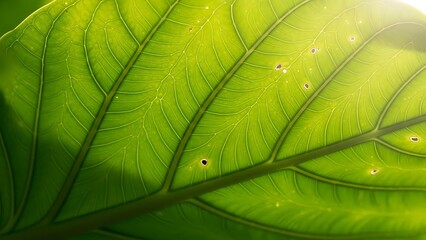 Fresh green leaf with natural texture and morning light