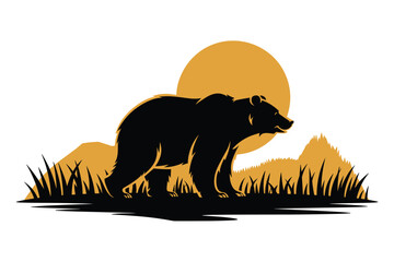 Bear Silhouette in Golden Wilderness Landscape, solitude concept