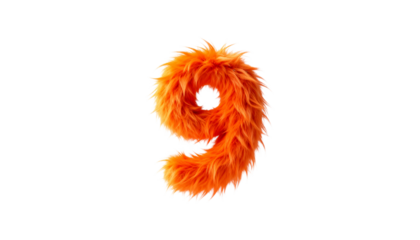 Orange Furry Number 9 Character 3D Render Background, Playful and Whimsical Design with Copy Space for Creative Projects