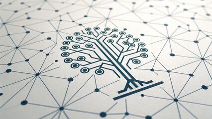 Machine learning growth visual concept with abstract tree symbolizing technology and network connections on white background