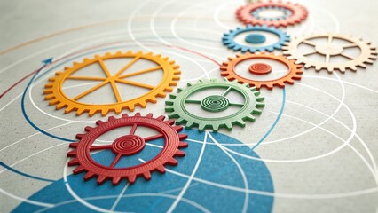 Machine learning growth visual concept with colorful gear wheels symbolizing teamwork innovation and progress