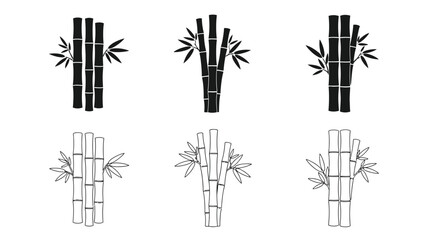 Simple black and white illustration depicting bamboo stalks with leaves
