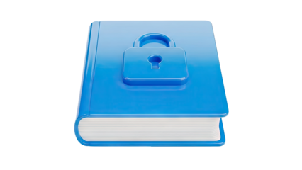 3D Blue book with lock icon on transparent background