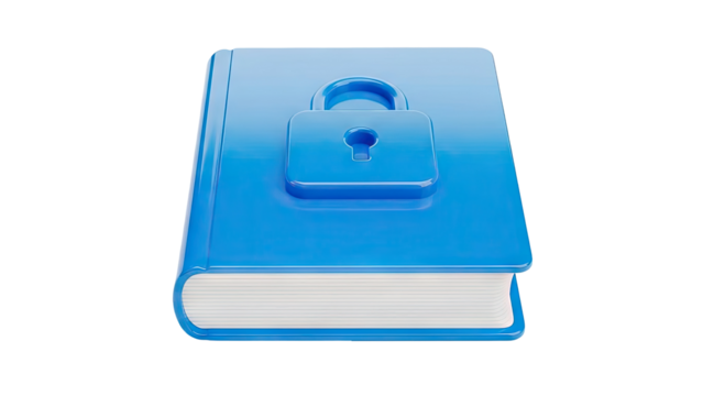 3D Blue book with lock icon on transparent background - Powered by Adobe
