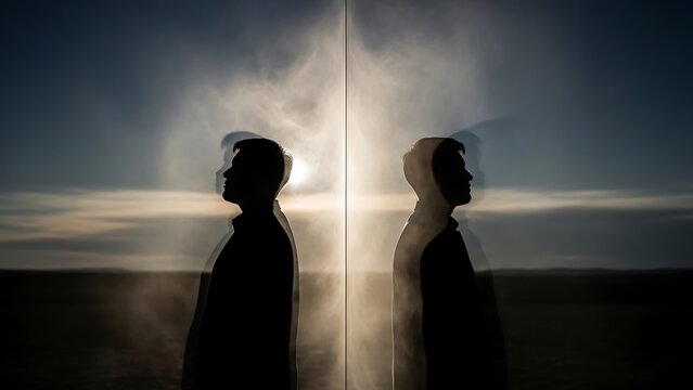 Silhouettes of two people facing each other.