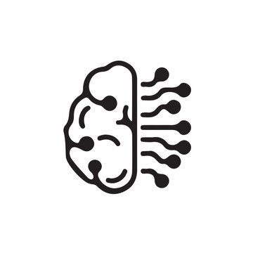 Artificial Intelligence Concept Illustration with Half Human Brain and Half Digital Circuit Lines