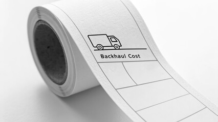 Backhaul cost concept illustrated on white paper roll with truck icon representing logistics and transportation expense