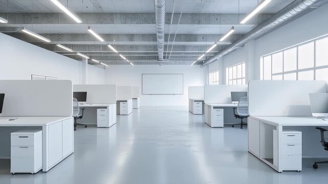 Bright Modern White Office Studio Empty Space.