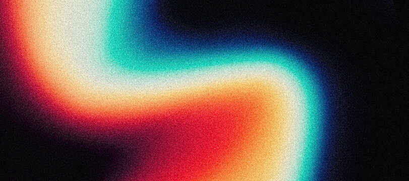 Vibrant orange blue white psychedelic grainy gradient color flow wave on black background, music record cd cover dance party poster design - Powered by Adobe