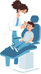 Female dentist examining little boy's teeth