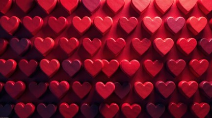 A Romantic Arrangement of Numerous Crimson Hearts on a Deep Red Background, Representing Love and Affection
