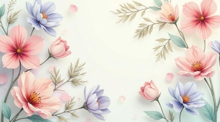 Pastel Flower Border Design Delicate Blooms and Soft Hues for Elegant Invitations and Greeting Cards