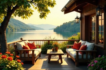 Serene Lakeside Cabin Retreat with Breathtaking Panoramic Views and Comfortable Outdoor Seating